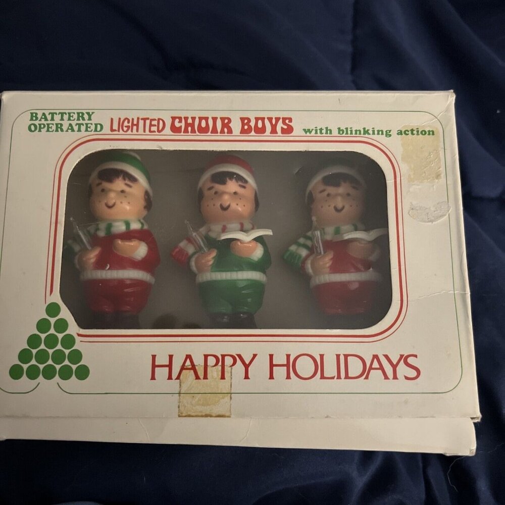1983 NEW Lighted Blinking Choir Boys  Seasons Greetings Holidays Christmas